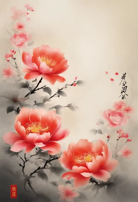 A palavra "blooms" escrita de forma elegante e estilizada, with smoothly flowing strokes. com o estilo da caligrafia chinesa