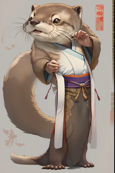 otter kung fu teacher, arrogant, wearing a kimono, little otters aroung, (masterpiece:1.2), best quality, intricate details