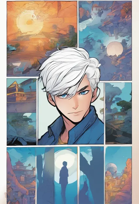 story of a boy with short white hair and blue eyes