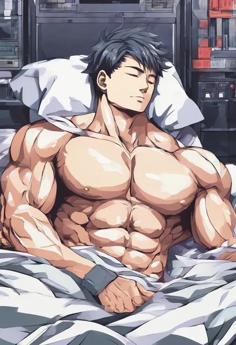 Muscular man completely with his male genital organ penis sample while he is sleeping