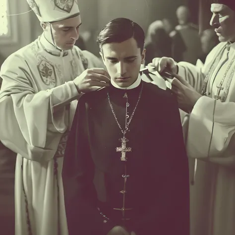 Arafed priest placing a cross on a mans neck, Solis Sacerdotibus |, usando cruz no manto, Directed by: Artur Tarnowski, Directed by: Adam Marczyński, Catholic, oficial, sacerdote, Directed by: Daniel Ljunggren, Directed by: Kurt Roesch, Directed by: Adam C...