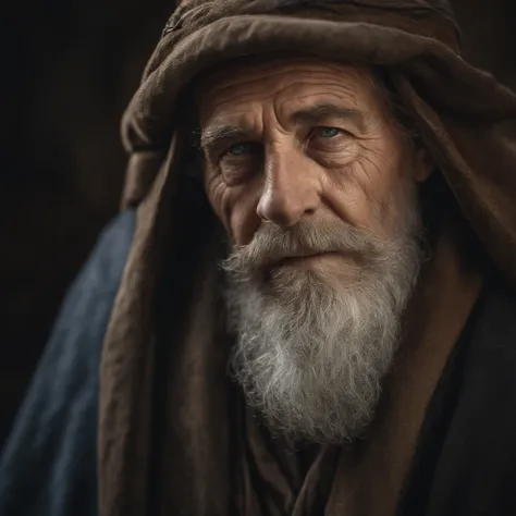 A portrait of a wizard, bearded, wrinkled, weathered, with piercing eyes, detailed face, high details, photography, natural light, Nikon D850, 50mm, f/1.4