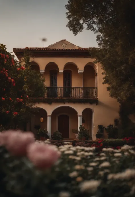 Casa pequena, amanhecer, jardim floral, imagem melhor qualidade( detalhes em 8k)