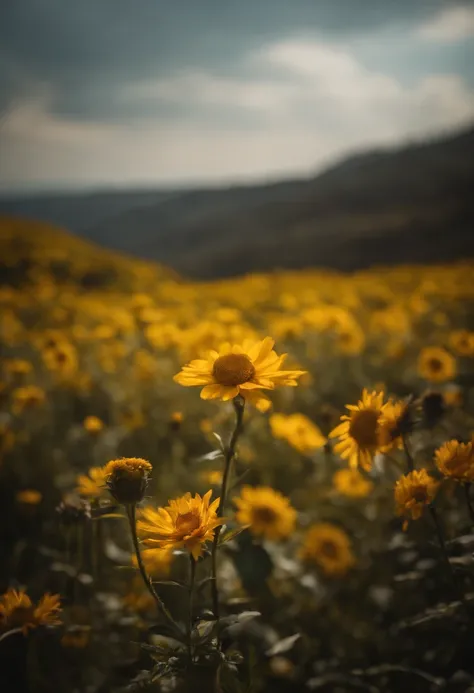 Dia ensolarado, estrada com flores amarelas, borboletas  e beija-flores