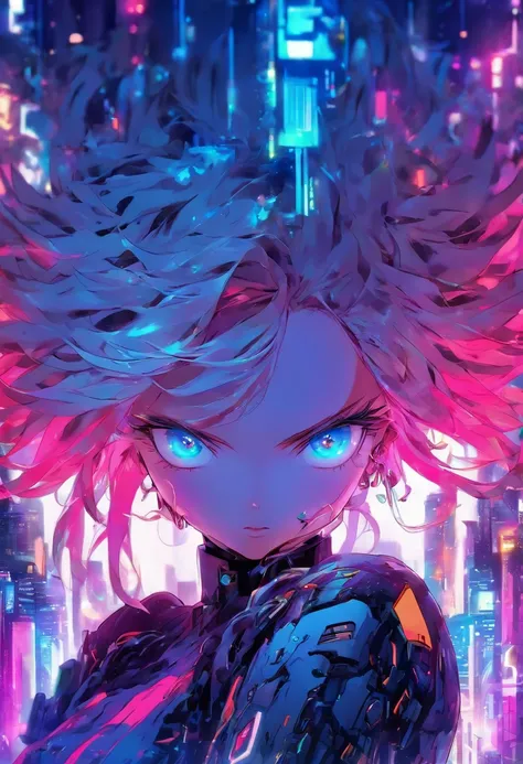 anime girl with white hair and blue eyes with a futuristic background, digital cyberpunk anime art, digital cyberpunk - anime art, detailed digital anime art, dreamy psychedelic anime, digital anime art, anime girl with cosmic hair, digital art on pixiv, d...