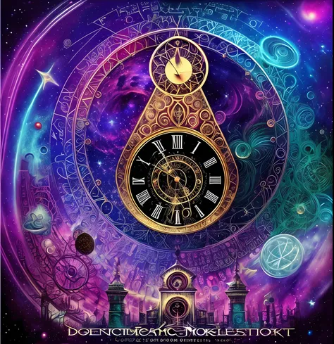 cosmic clock, psicodelic, intricado, Dream Theater album cover, Lovecraft