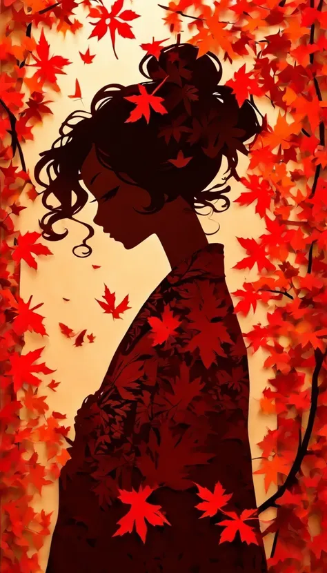 (Silhouette Art,cutouts:1.6)
(((Paper cutting art,A world where only black exists:1.3)

(Cowboy Shot),1 girl,Solo,
(Kimono Girl,profile:1.2),white, Clear and beautiful face,

BREAK
(Yellow and red autumn leaves)
Textured glass background,