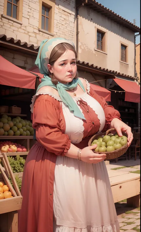 woman, European, 16th century, renaissance, age of exploration, age of 50, fat, chubby, passersby face, npc face, mediocre,Featureless, not impressive