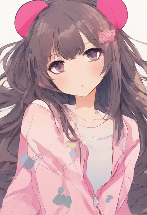 1girl, solo, female, medium skin, brown hair, medium hair, bangs, bear ears, pink eyes, multicolor eyes, hispanic