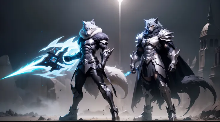 Wolf using cape Digimom male color black weapons in hand concept art fantasy, Elemental fire, Skill power fire