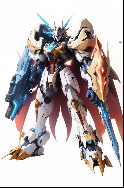 Zoid Digimom white male color blue and red weapons in hand concept art fantasy, Elemental fire, Skill power fire