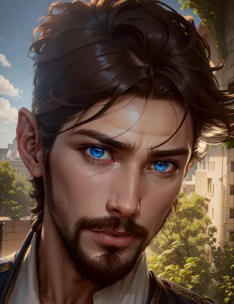 Portrait of a handsome man, Jesus Christ, real blue eyes, sunny day, intricate details.