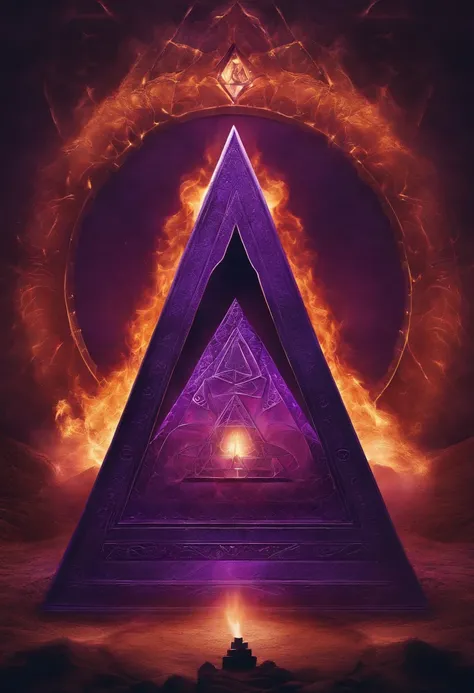 Mago oculto das trevas. On both hands flames in purple color, capuz cobrindo a face, triangular symbol similar to the pyramid in larger size on the back