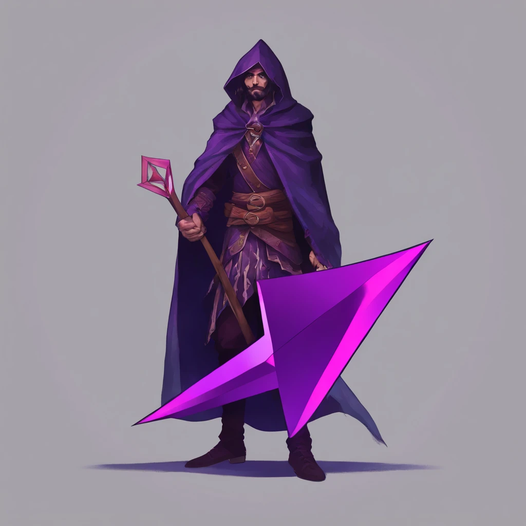 Dark Rpg Mage Holding a Purple Triangle in hands, with a dark background