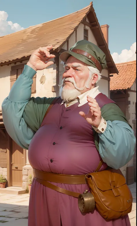 Old man, Merchant, correct anatomy of two hands, examining a jewel, European, 16th century, renaissance, age of exploration, age of 55, old, fat, chubby, passersby face, npc face, mediocre,Featureless, not impressive