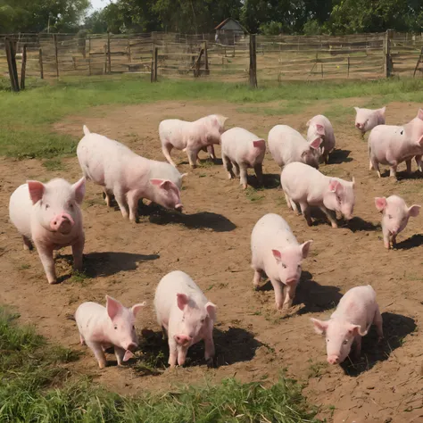 a group of cute and adorable piglets playing on a farm, wood fence, dinamic scene, 8k, printable --auto