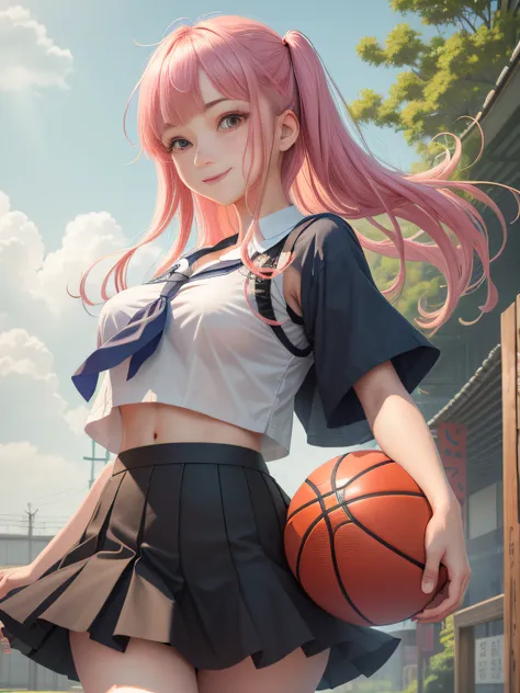 RAW image quality、8K picture quality、Detailed CG image quality、1girl in、A smile、The shirt、skirt by the、（Colossal tits）Chilarism、Japan High School Student Uniform、serafuku、summer clothing、（Sheer Bra）、Upper body portrait、Dynamism!!Running with the wind、I hav...