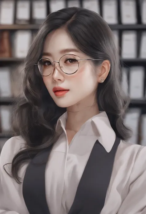 In the classroom，The teacher is lecturing the students，Gray-haired old teacher，Asian people，wears glasses，closeup cleavage，sharp focus on eyes，8K，super-fine，oil painted，Hyper-realistic，best qualtiy