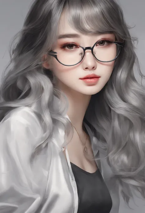 In the classroom，The teacher is lecturing the students，Gray-haired old teacher，Asian people，wears glasses，closeup cleavage，sharp focus on eyes，8K，super-fine，oil painted，Hyper-realistic，best qualtiy