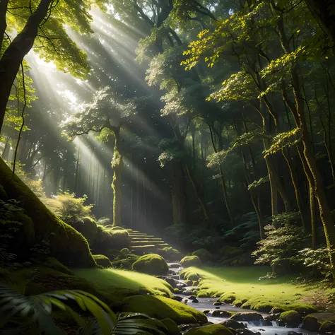 (best quality,4k,8k,highres,masterpiece:1.2),ultra-detailed,realistic,mystical forest,towering ancient trees,dappled sunlight,fireflies illuminating the scene,fairytale atmosphere,surreal beauty,ethereal landscape,magical ambiance,Natures wonder,beautifull...