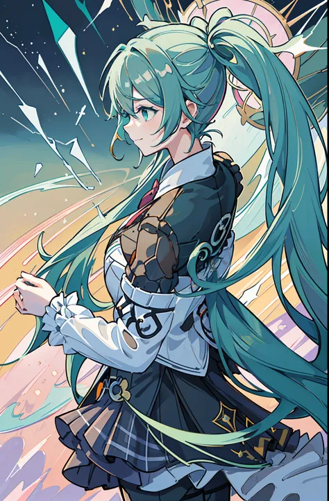 miku hatsune(Top image quality),(The work of the master),(ultra-detailliert),(Detailed depiction of the eyes:1.0),(lensflare:1.0),(Cinematic poster:1.0),(Tarot Border:1.0),Character Center,(a closeup:1.0),(negative space:0.8),(negative space:1.6),(独奏),(a c...