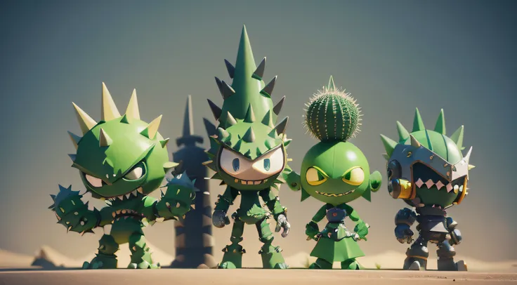 cartoon green monster with spikes and smiling face, spiky, spiky skin, anthropomorphic cactus, stylized 3 d, cartoon creature, spiky tentacles, spiked, l, spikes, round poly character, smooth poly 3d model, robotic cactus design, spikes on the body, wearin...