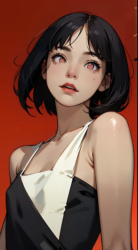 ultra hyper-detailed、hiquality、beste-Qualit、higly detailed、Accurate illustrations、Pencil drawing、Edge detection、sharpness、High contrast、highlight、photoRealstic、cinematiclight、８K、bright red background、Buly gradient background、gradients、Girl with dark skin、h...