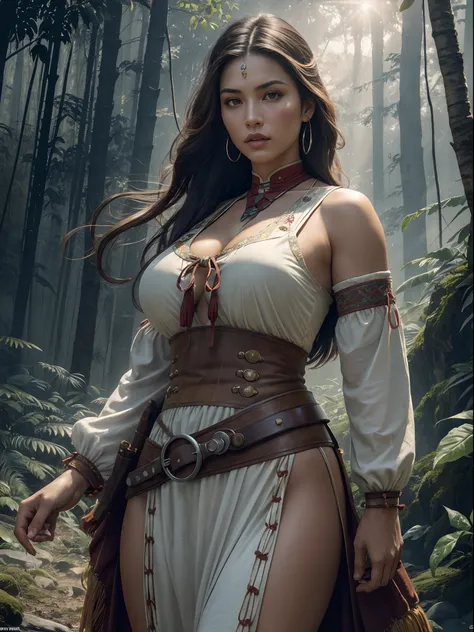 ((masutepiece)), ((best quality)), ((hight resolution)), extremely detailed)), one girl as a costume for pocahontas, full body, ...