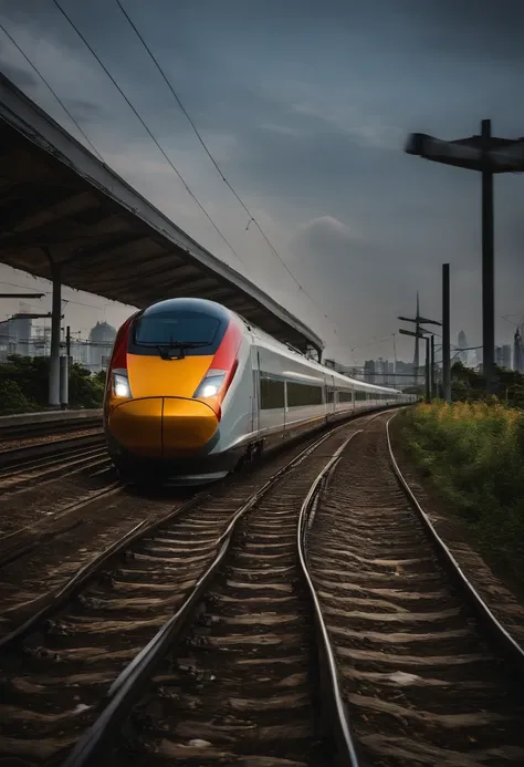 High-speed trains gallop in Shanghai，photore，photorealestic