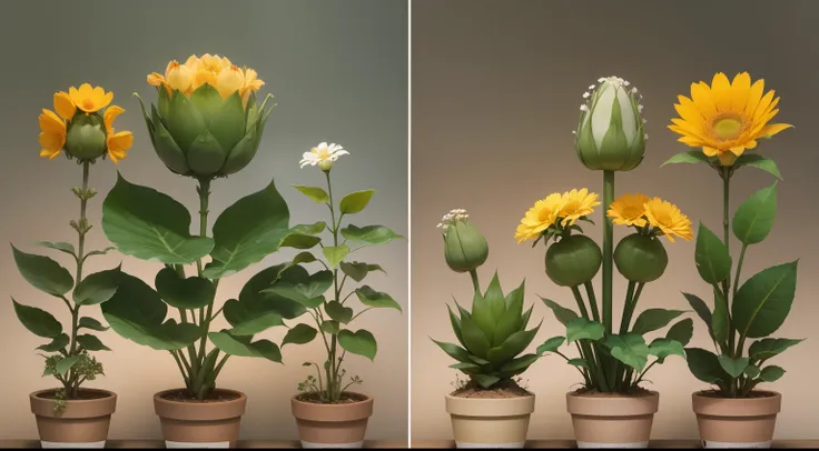 Growth stages of plants and flowers of different shapes，No Man