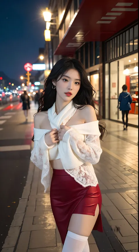 A perfect young female white-collar worker，Chinese big breasts，High picture quality，Works of masters，Black hair，Long hair shawl，Long hair flowing over the shoulders，Beach wave hairstyle，cropped shoulders，鎖骨，exquisite face，Hydrated red lips，（（Wear colorful ...