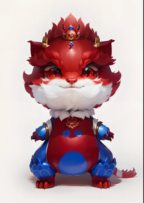 Cartoon of a red dragon with a blue crown on its head, cute little dragon, as an anthropomorphic dragon, inspired by Park Hua, drak, smooth chinese dragon, anthropomorphic dragon, dragon-shaped human, inspired by Gong Xian, inspired by Li Mei-shu, but as a...