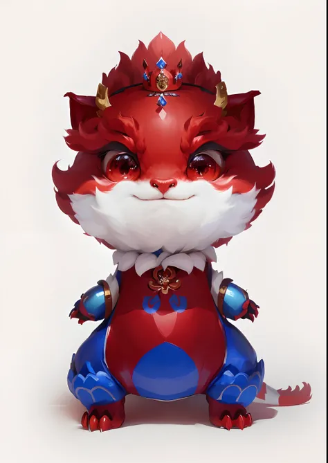 Cartoon of a red dragon with a blue crown on its head, cute little dragon, as an anthropomorphic dragon, inspired by Park Hua, drak, smooth chinese dragon, anthropomorphic dragon, dragon-shaped human, inspired by Gong Xian, inspired by Li Mei-shu, but as a...