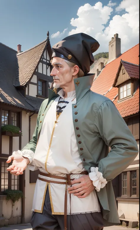 sailor, wearing a hat, North Europe people, correct anatomy of two hands, European, 16th century, renaissance, age of exploration, middle-aged, explaining things, passersby face, npc face, mediocre,Featureless, not impressive