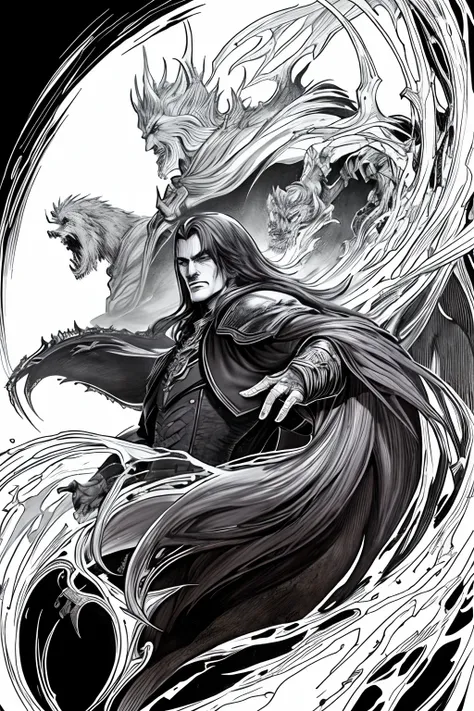 Castlevania Lord of the shadows hyper realistic super detailed Line art comics style