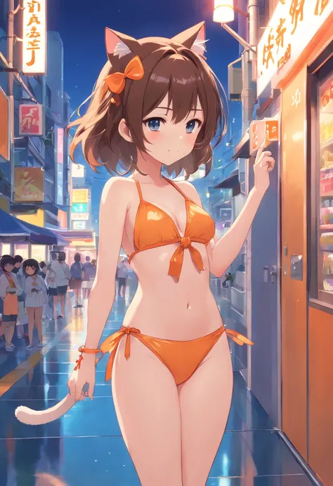 (((No arm decoration required)))chibi，Anime cat ear girl wearing bikini little curvy loli, Guviz-style artwork, Guweiz in Pixiv ArtStation, Guweiz on ArtStation Pixiv, Guviz, small loli girl, Soft anime illustration, Anime visuals of cute girls, Detailed d...