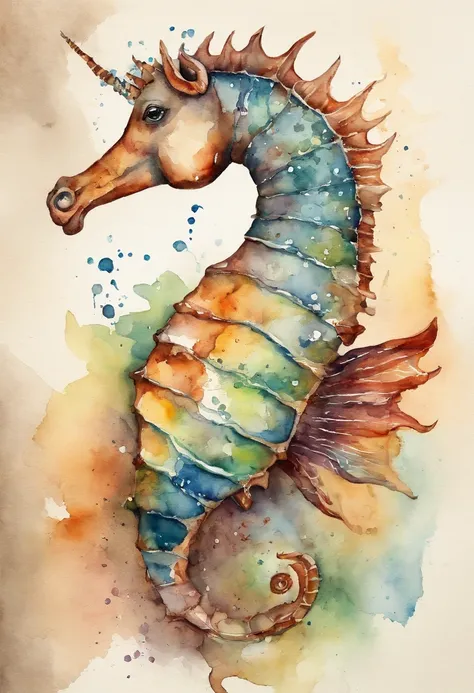 sea horse water color art style