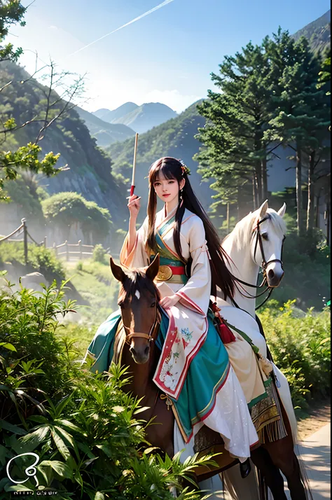 There is a woman on horseback in the bamboo forest, Artgerm and Atey Ghailan, Guviz-style artwork, Beautiful character painting, Artgerm and Ruan Jia, by Yang J, Palace ， A girl in Hanfu, Guweiz on ArtStation Pixiv, Ruan Jia and Artgerm