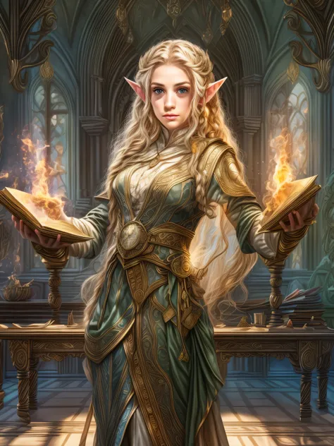 magv1ll, high details, best quality, 16k, [ultra detailed], masterpiece, best quality, (extremely detailed), ultra wide shot, photorealistic, a picture of an elf magical teacher (best details, Masterpiece, best quality: 1.5), teaching magical arts, [[manip...