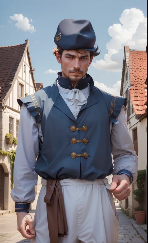 sailor, wearing a hat, North Europe people, correct anatomy of two hands, European, 16th century, renaissance, age of exploration, middle-aged, explaining things, passersby face, npc face, mediocre,Featureless, not impressive