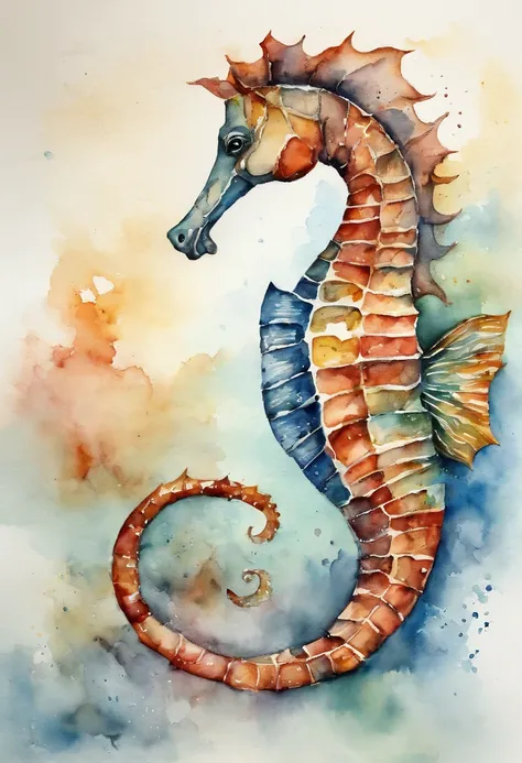 sea horse water color art style