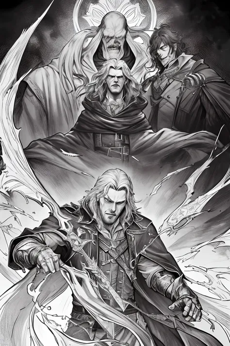 Castlevania Lord of the shadows hyper realistic super detailed Line art comics style