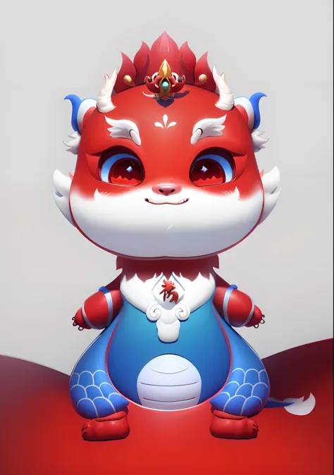 Cartoon of a red dragon with a blue crown on its head, cute little dragon, as an anthropomorphic dragon, inspired by Park Hua, drak, smooth chinese dragon, anthropomorphic dragon, dragon-shaped human, inspired by Gong Xian, inspired by Li Mei-shu, but as a...