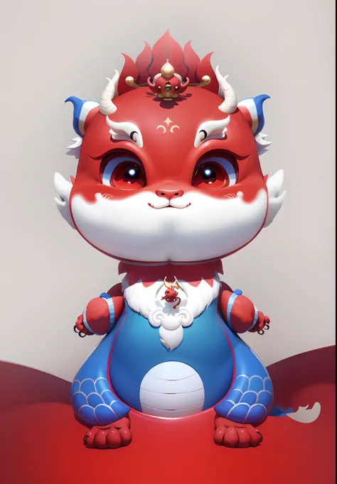 Cartoon of a red dragon with a blue crown on its head, cute little dragon, as an anthropomorphic dragon, inspired by Park Hua, drak, smooth chinese dragon, anthropomorphic dragon, dragon-shaped human, inspired by Gong Xian, inspired by Li Mei-shu, but as a...