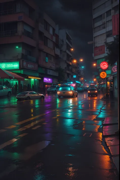 rainy night neon street in Lagos Nigeria