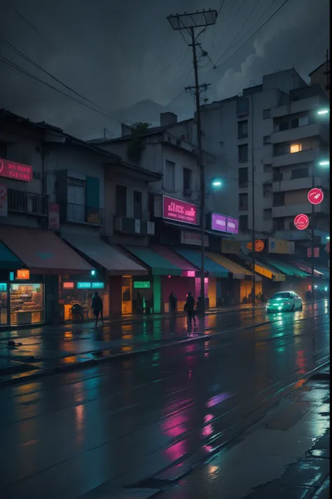 rainy night neon street in Lagos Nigeria