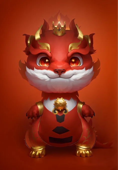 A caricature of a red dragon with a golden crown on his head, cute little dragon, as an anthropomorphic dragon, inspired by Park Hua, drak, Furry Chinese dragon, anthropomorphic dragon, dragon-shaped human, inspired by Gong Xian, inspired by Li Mei-shu, ad...