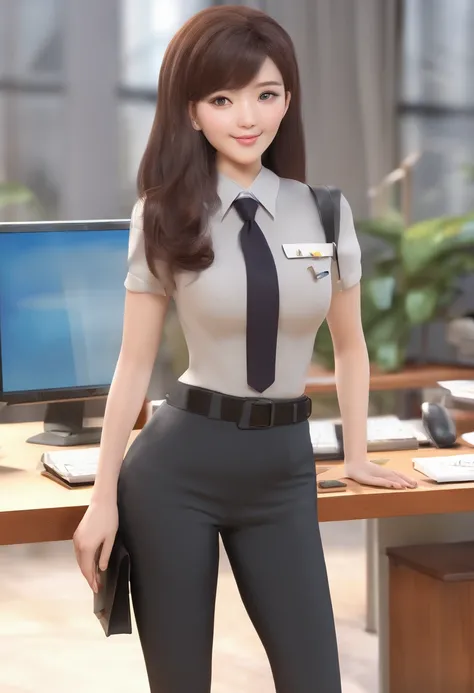 attractive Japanese woman、Big ass、Colossal tits、thick thight、Background Office、A dark-haired、Medium Hair、Office Lady Uniform、