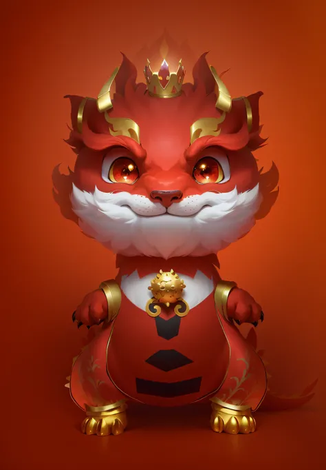 A caricature of a red dragon with a golden crown on his head, cute little dragon, as an anthropomorphic dragon, inspired by Park Hua, drak, Furry Chinese dragon, anthropomorphic dragon, dragon-shaped human, inspired by Gong Xian, inspired by Li Mei-shu, ad...