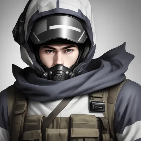 A chill soldier with black and white combination, full face cover with mask